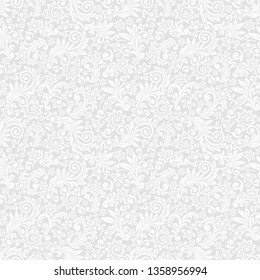 Seamless grey background with white pattern in baroque style. Vector retro illustration. Ideal for printing on fabric or paper for wallpapers, textile, wrapping. 