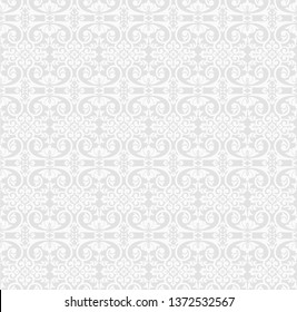 Seamless grey background with white pattern in baroque style. Vector retro illustration. Ideal for printing on fabric or paper for wallpapers, textile, wrapping. 