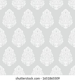 Seamless grey background with white pattern in baroque style. Vector retro illustration. Ideal for printing on fabric or paper for wallpapers, textile, wrapping. 