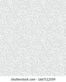 Seamless grey background with white pattern in baroque style. Vector retro illustration. Ideal for printing on fabric or paper for wallpapers, textile, wrapping. 