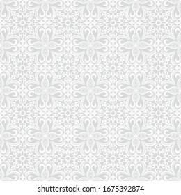 Seamless grey background with white pattern in baroque style. Vector retro illustration. Ideal for printing on fabric or paper for wallpapers, textile, wrapping. 