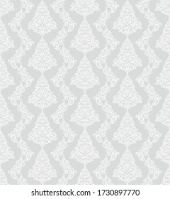 Seamless grey background with white pattern in baroque style. Vector retro illustration. Ideal for printing on fabric or paper for wallpapers, textile, wrapping. 