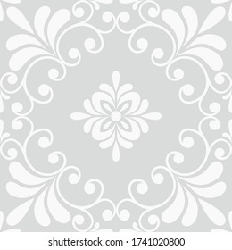 Seamless grey background with white pattern in baroque style. Vector retro illustration. Ideal for printing on fabric or paper for wallpapers, textile, wrapping. 