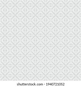 Seamless grey background with white pattern in baroque style. Vector retro illustration. Ideal for printing on fabric or paper for wallpapers, textile, wrapping. 