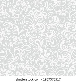 Seamless grey background with white pattern in baroque style. Vector retro illustration. Ideal for printing on fabric or paper for wallpapers, textile, wrapping. 