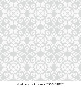 Seamless grey background with white pattern in baroque style. Vector retro illustration. Ideal for printing on fabric or paper for wallpapers, textile, wrapping. 