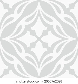 Seamless grey background with white pattern in baroque style. Vector retro illustration. Ideal for printing on fabric or paper for wallpapers, textile, wrapping. 
