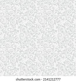 Seamless grey background with white pattern in baroque style. Vector retro illustration. Ideal for printing on fabric or paper for wallpapers, textile, wrapping. 