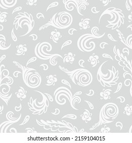 Seamless grey background with white pattern in baroque style. Vector retro illustration. Ideal for printing on fabric or paper for wallpapers, textile, wrapping. 