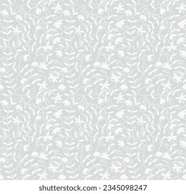 Seamless grey background with white pattern in baroque style. Vector retro illustration. Ideal for printing on fabric or paper for wallpapers, textile, wrapping. 