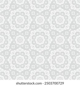 Seamless grey background with white pattern in baroque style. Vector retro illustration. Ideal for printing on fabric or paper for wallpapers, textile, wrapping. 