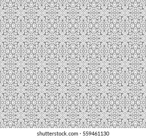 Seamless grey background with white pattern in baroque style. Vector retro illustration.  Ideal for printing on fabric or paper.