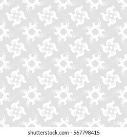Seamless grey background with white pattern in baroque style. Vector retro illustration. Ideal for printing on fabric or paper.