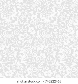 Seamless grey background with white pattern in baroque style. Vector retro illustration. Ideal for printing on fabric or paper.