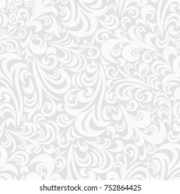 Seamless grey background with white pattern in baroque style. Vector retro illustration. Ideal for printing on fabric or paper.