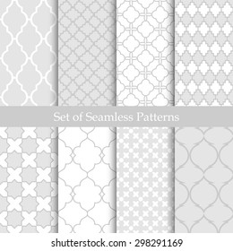 Seamless grey backgrounds collection. Set of tile and lattice patterns.