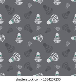 Seamless grey badminton shuttlecock pattern, birdie seamless background