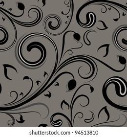 Seamless grey and black floral vector pattern.