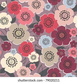 seamless grey floral background with flowers