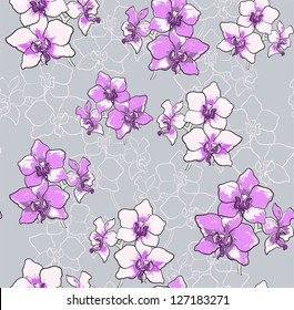 Seamless grey floral orchid pattern