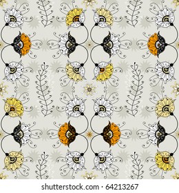 Seamless grey floral pattern with white and yellow flowers (vector)