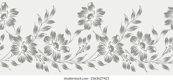 Seamless grey flower border design