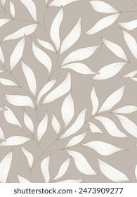 Seamless grey and gold floral background with leaves. Hand drawn minimal abstract organic shapes pattern. Delicate vector grey abstact pattern with white leaves.