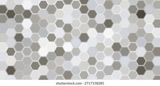 Seamless grey hexagon tile pattern. Honeycomb ceramic tiled texture for bathroom wall, kitchen floor, pool surface. Repeating mosaic grid background. Repeated light blue wallpaper. Vector backdrop