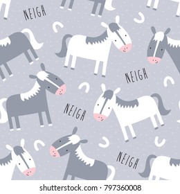 seamless grey horses pattern vector illustration