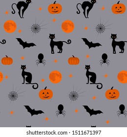 Seamless grey and orange Halloween pattern