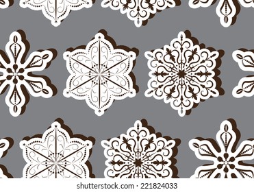 Seamless  grey pattern with  paper snowflakes with shadow