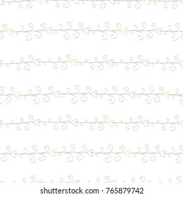 Seamless grey and pink stripe pattern with hand drawn swirls and hearts for girls