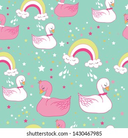 Seamless grey swan sweet pattern vector