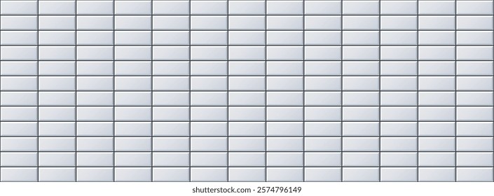 Seamless grey tile pattern. Rectangle ceramic tiled texture for bathroom wall, kitchen floor, pool surface. Repeating white mosaic grid background. Repeated grey brick backdrop. Vector wallpaper