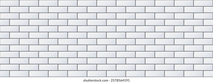 Seamless grey tile pattern. Rectangle ceramic tiled texture for bathroom wall, kitchen floor, pool surface. Repeating white mosaic grid background. Repeated brick backdrop. Vector wallpaper