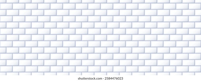 Seamless grey tile pattern. Rectangle ceramic tiled texture for bathroom wall, kitchen floor, pool surface. Repeating light mosaic grid background. Repeated white brick wallpaper. Vector backdrop