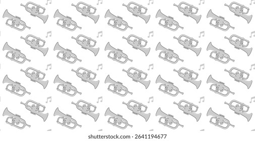 Seamless grey trumpet pattern for music theme
