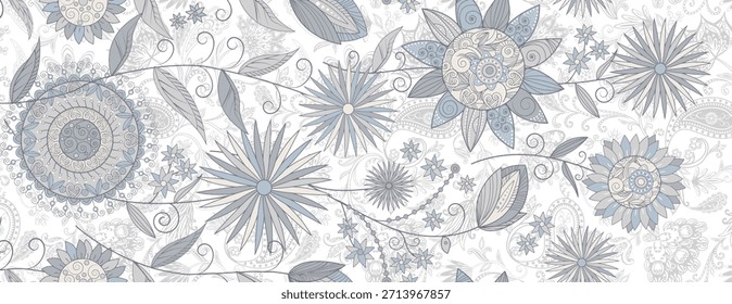 Fondo de patrón floral gris y blanco sin costuras