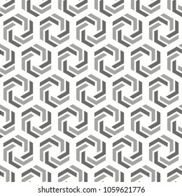 Seamless grey and white twirled hexagonal pattern