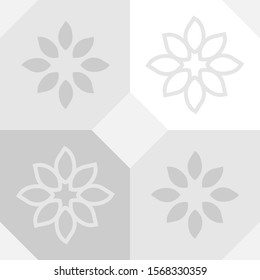 Seamless greyscale mosaic rectangles and flower shapes. Repetitive pattern. EPS 10.