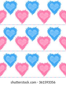 Seamless grid background with hearts