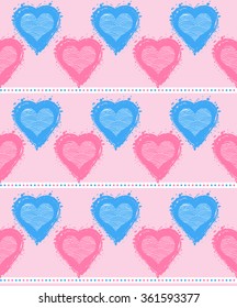 Seamless grid background with hearts