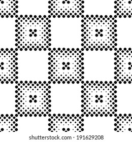 Seamless grid black and white texture. Dotted illustration background. Repeating geometric element.
