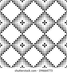 Seamless grid black and white texture. Dotted illustration background. Repeating geometric element. 