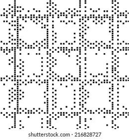Seamless grid black and white texture. Dotted illustration background. Repeating halftone geometric element. 