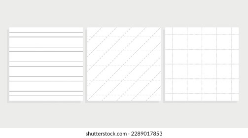 seamless grid pattern background, minimal simple vector design set, gray dotted lines for mail,cards,school 