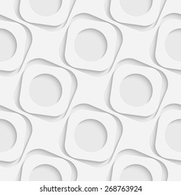 Seamless Grid Pattern. Vector Circle and Square Background. Regular White Texture