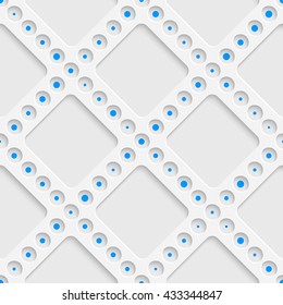 Seamless Grid Pattern. Vector Circle and Square Background. Regular White and Blue Texture
