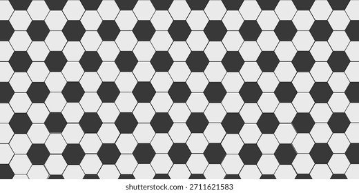 Rejilla sin fisuras de patrón de balón de fútbol. Fondo hexagonal blanco y negro. Ilustración vectorial.