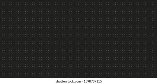 Seamless grid wireframe texture vector illustration. White dots on black background. Horizontal orienter dot grid paper background.